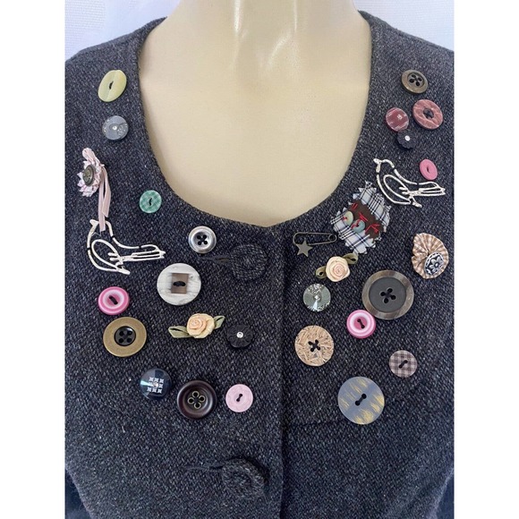 Manoush Anthro Tweed Blazer Jacket Button Bird Embellished Detail Gray 4… - Picture 5 of 8